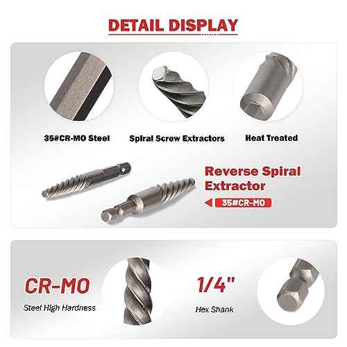 15PCS Stripped Screw Extractor Set, 6542/4341 HSS Steel Left Hand Drill Bit Set Easy Out Screw Extractor Set | 1/4'' Adaptor | Broken Screw Extractor Kit Removing Stripped Screws Bolts