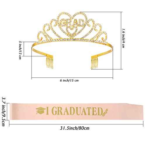 Chuangdi 2024 Graduation Satin Sash Crown Tiara Kit 2024 Graduated Party Decorations Rhinestone Tiara