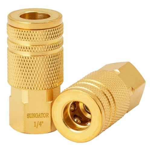 SUNGATOR 1/4'' Air Hose Fittings, 2-Pack Brass 1/4 Inch NTP Female Industrial Couplers, 1/4'' Air Line Quick Connect Fittings, Compressor Hose Repair Accessories Kit, 1/4 Inch NTP Couplers