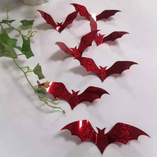 3D Bats Wall Stickers, Halloween Decors- 12 Black Bats and 12 Red Bats- Halloween Party Decoration