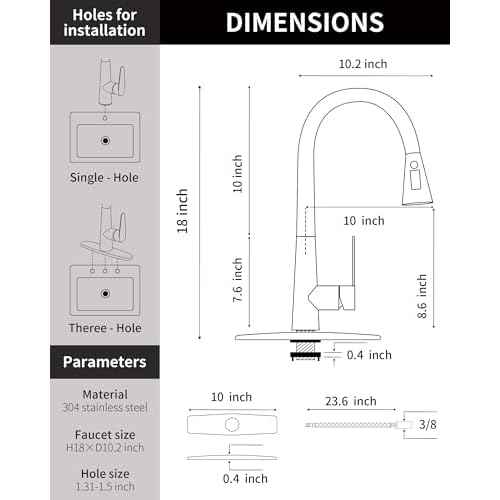 PUSU 18 inch High Brushed Nickel Kitchen Faucet with Pull Down Sprayer, Single Handle Nickel Kitchen Sink Faucet for RV Sink, Laundry, Bar Camper with Water Lines, Stainless Steel