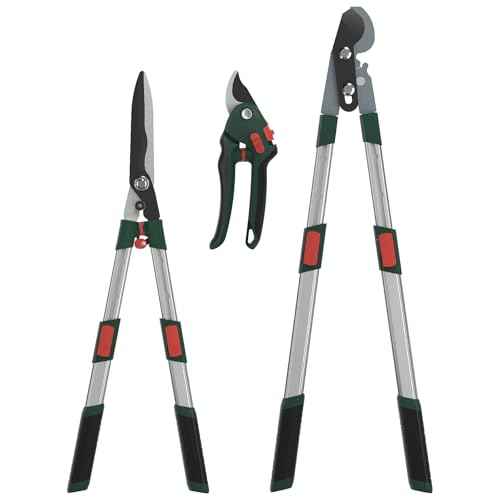 GARTOL 3-Piece Garden Tool Set - Bypass Lopper, Hedge Shears, Pruning Shears with Telescopic Aluminum Handles, Extendable Heavy-Duty Branch Cutters, Garden Clippers for Branches, Shrubs, and Hedges