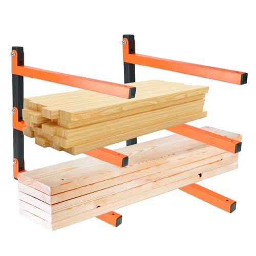 QWORK Wall Mount Wood Organizer and Lumber Storage Metal Rack, 3-Level, 2 Pack, for Workshops & Garages