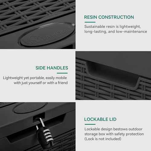 YITAHOME 32 Gallon Rattan Deck Box,Indoor Outdoor Storage Box for Patio Furniture,Pool Accessories, Cushions,Garden Tools, Sports Equipment, Waterproof Resin with Lockable Lid and Side Handles (Black)