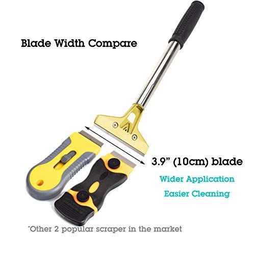 Wide 4" Long 12-1/2'' (32cm) Razor Blade Sticker Paint Gum Scraper Remover for Window, Long Handle Stove Oven Cleaner Glass Tile Windshield Granite Wall Cleaning Hand Tool, SCRP-B