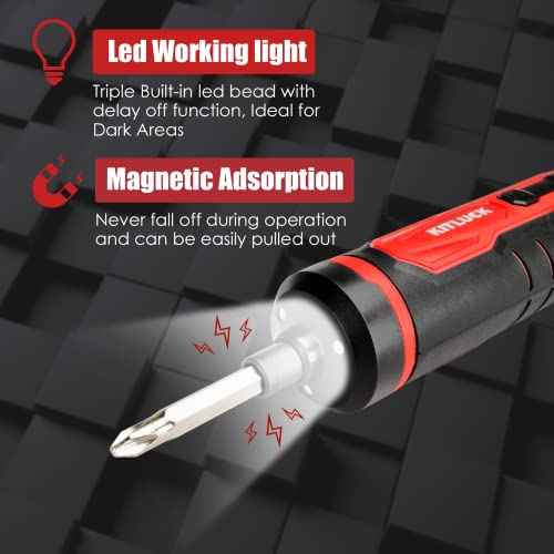 Electric Screwdriver, 4V Power Cordless Screwdriver Rechargeable Set with Li-ion Battery, 31 Bits&Extension Rod, 3 LED, 3 Adjustable Torque, Magnetic Hex Chuck, Mini Electric Screw driver Kit