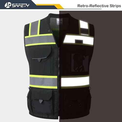 JKSafety Hi-Vis Unisex Surveyor Safety Vest Heavy Duty PPE Inner Pockets ANSI/ISEA Compliant