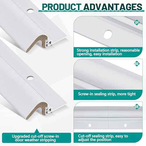 Screw on Door Weather Stripping 42" 36" Weather Stripping Door Seal with Aluminum Carrier and Foam Gasket Exterior Weatherstripping V Shaped Soundproof Seal for Sides and Top(5 Pcs)