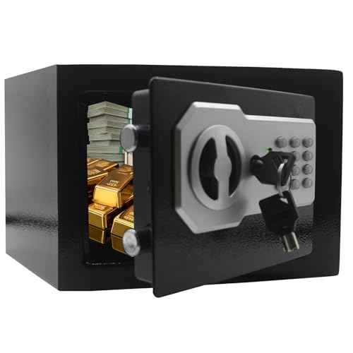 Yuanshikj Key Electronic Keypad Security Safe Lock Box Steel Digital Deposit for Home Office Hotel Business Cash Jewelry Storage (BLACK, 0.2 CF)