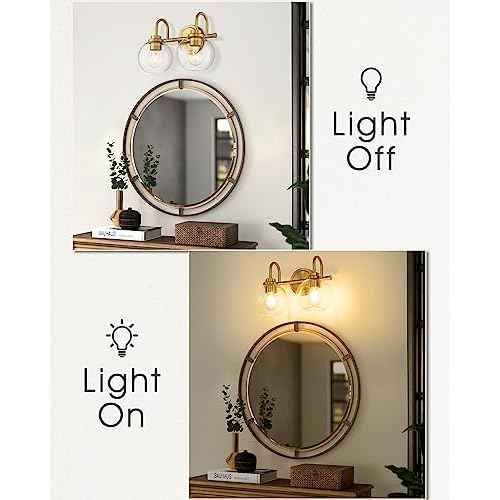 Bathroom Light Fixtures, 2-Light Brushed Gold Vanity Lights with Globe Clear Glass, Champagne Bronze Vanity Lighting Fixtures Over Mirror, AD-22280-2W-GD