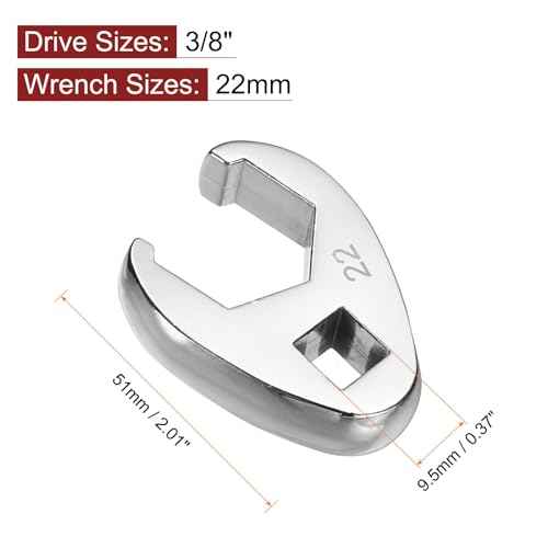 HARFINGTON Drive Crowfoot Wrench 3/8" Drive 22mm Metric Fractional Crowfoot Flare Nut Wrench 40Cr Chrome Plated Open End Crowfoot Wrench for Mechanics Automotive Repair Work