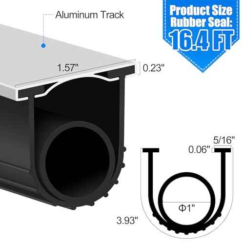 ToLanbbt Garage Door Bottom Rubber Seals, 16.4 FT Pre-drilled Aluminum Track Retainer Kit, Garage Door Weather Stripping Kit Universal U+O Ring Weatherproof Rubber Bottom Strip (1.57" Width, Black)