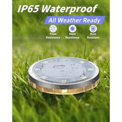 Solar Ground Lights Outdoor 18 Pack Waterproof, Upgraded Solar Garden Lights with 4 Side Light, Stainless Steel Solar Powered Disc Landscape Light for Walkway Lawn Yard Patio Deck-Warm White