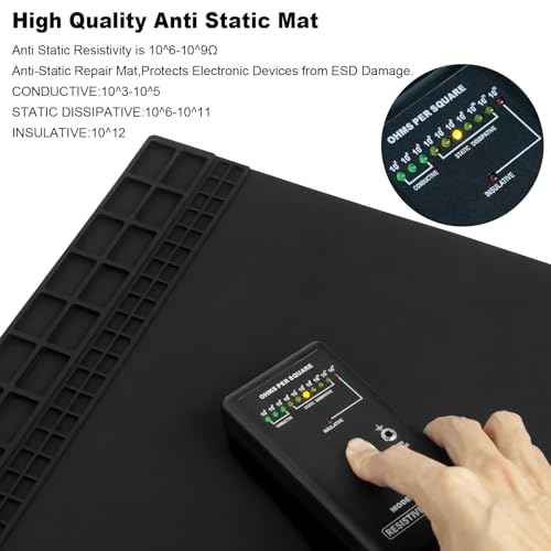 Anti Static Soldering Mat, Extra Large 27.6" x 15.7" Heat Resistant 932¡ÆF Large Silicone ESD Safe Work Mat with Grounding Accessories and Anti Static Wrist Strap (Black)