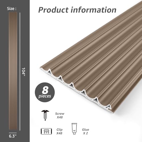 Art3dwallpanels 4 Pack Glossy Metal Finish WPC Soundproof 3D Wall Panels for Interior Wall Decor, Wavy Grain Panel Wall Slats, Sample