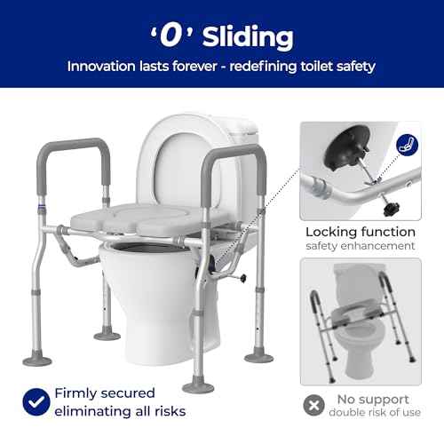 T1 Toilet Seat Riser for Seniors, Raised Toilet Seat with Handles with Adjustable Height Width, 400lb Elevated Commode Chair with Side Clamps, Handicap Toilet Seat for Elderly