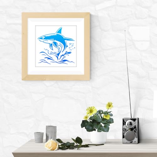 5Pcs Ocean Shark Wall Stencil Templates Reusable Plastic Marine Organism Stencils for Painting on Wood Wall Floor Fabric Glass Furniture, DIY Home Decor or Craft Stencil
