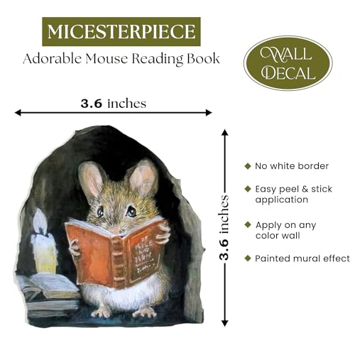 Generic (4 Pack) Mouse Reading Book Stickers, Wall Decor Sticker Decal, Kids Room, Classroom, Bedroom, Bookcase, Book Lover, 3D Sticker Decal. Yahwe Store., Black, White