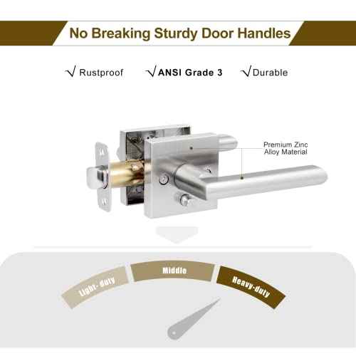 HOSOM 2 Pack Privacy Door Handles with Lock for Bedroom and Bathroom Satin Nickel Keyless Interior Door Knobs Reversible Square Door Locks