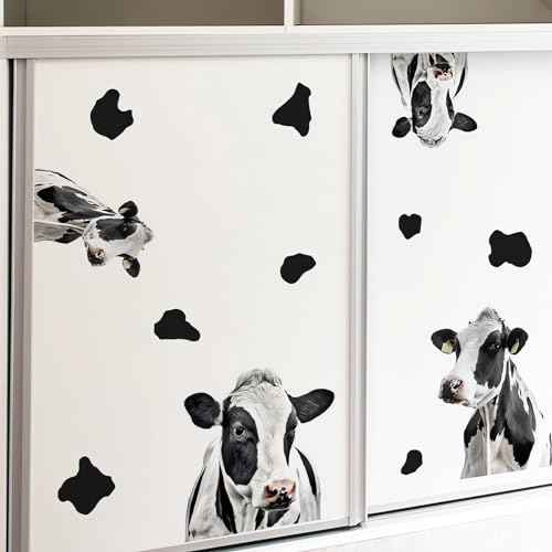 Funny Cows and Cow Print Wall Stickers, sacinora Modern Cow Spot DIY Wall Decals Removable Black Vinyl Peel and Stick for Living Room Bedroom Bathroom Door Furniture Nursery Art Home Decorations