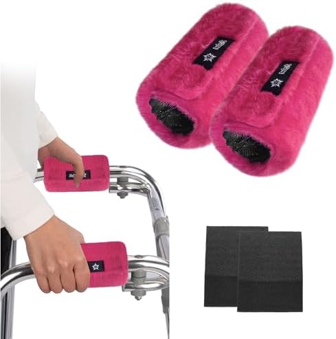 SPRING SEAON Walker Hand Pads Fluffy Walker Handle Cushions Non-Slip Universal Walker Grips Padded Hand Covers Soft Pads for Walkers for Seniors Walker Pads for Handles Folding Rolling Wheelchair, Rollator Handle, Elderly Grippers 2 Pack