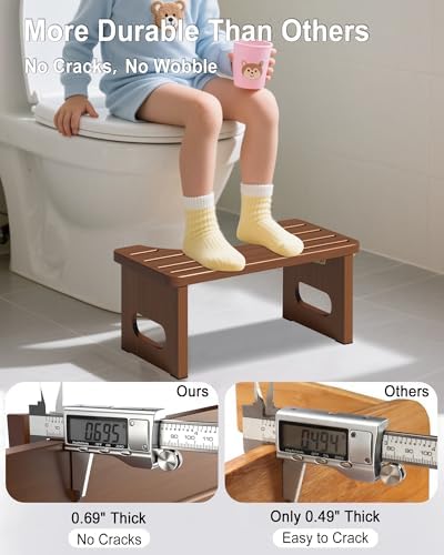 Foldable Toilet Stool, 7 Inches Bamboo Toilet Stool Squat for Adults, Collapsible Poop Stool for Bathroom, Potty Step Stool with Non-Slip Strip (Tawny)
