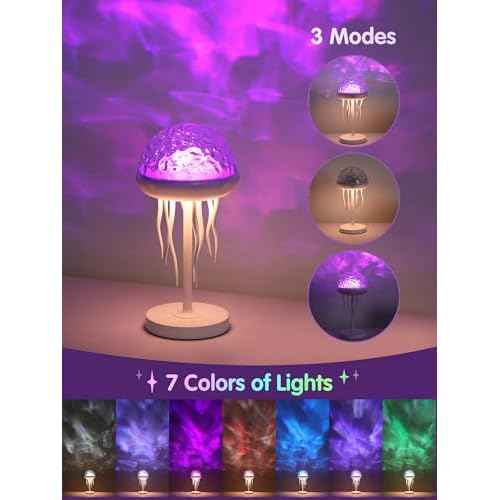 Fuloon Projection Lamp with Remote Control, Adjustable Jellyfish Shaped Table Lamp Battery Operated Night Light Ocean Room D?cor Ambient Lighting for Bedroom, Living Room, Office, Read Room