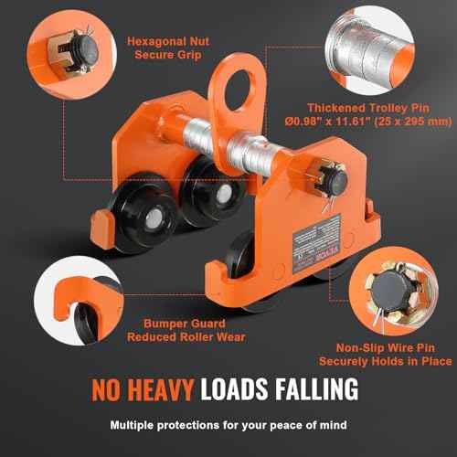 VEVOR Manual Trolley, 2200 lbs/1 Ton Load Capacity, Push Beam Trolley with Dual Wheels, Adjustable for I-Beam Flange Width 2.5" to 8", Heavy Duty Alloy Steel Garage Hoist for Straight Curved I Beam