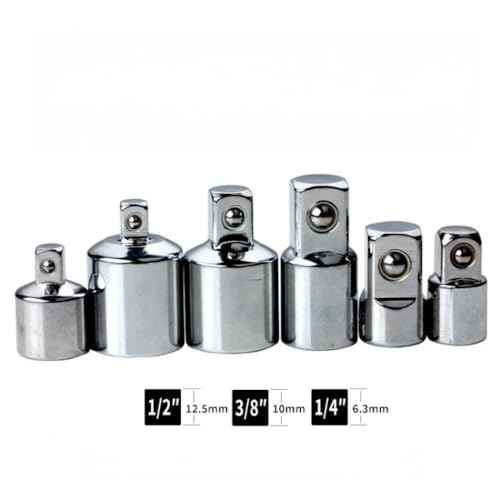 6 PCS Socket Adapter and Reducer Set, 1/4", 3/8", 1/2" Chrome Vanadium Steel Ratchet/Socket Extension/Conversion Kit for Automotive