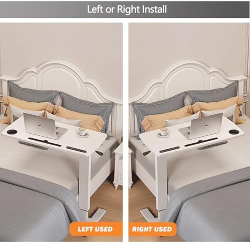 Overbed Table,Hospital Bed Table,Pneumatic Bed Tables Adjustable Over The Bed with Hidden Wheels&USB Port,Mobile Laptop Table Cart and Rolling Bedside Table with Tray Hospital Home Use-White1