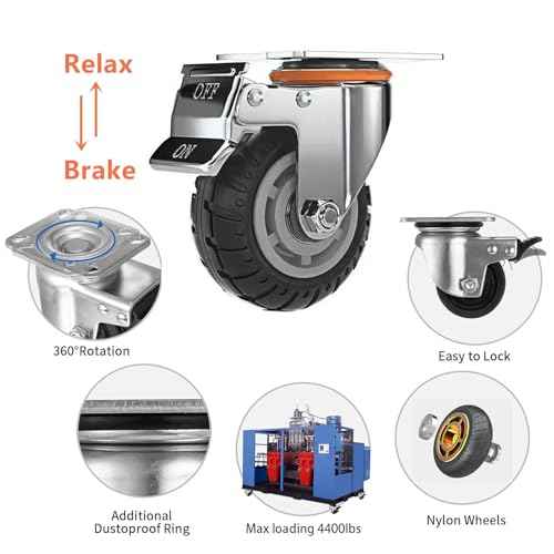 5 inch Caster Wheels with Brake 2200lbs,Heavy Duty Casters Set of 4 for Cart, Trolleys, Furniture and Workbench(2PCS Fixed Caster Wheels 2PCS Locking Swivel Casters)