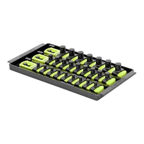 Ernst Manufacturing 8-Inch Socket Boss, 3-Rail Socket Tray, HI-VIZ - 1/4", 3/8" & 1/2" Drive Twist-Lock Organizer, Made in the USA