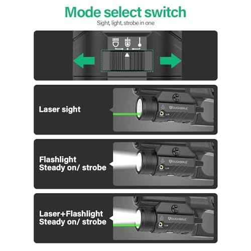 TOUGHSOUL 1200 Lumens Picatinny Rail Mount Pistol Light Green Laser Combo, White LED Flashlight with Green Beam Powered by Built in Rechargeable Battery