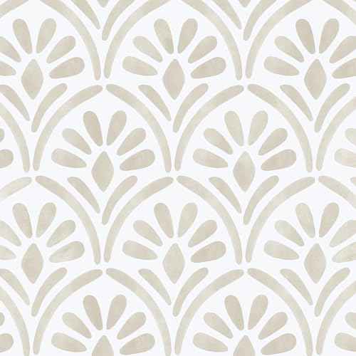 Hopepak Beige Wallpaper Peel and Stick Boho Geometric Sector Contact Paper Watercolor Removable Self-Adhesive Textured Wall Paper for Bedroom Cabinets 17.3"x78.7"