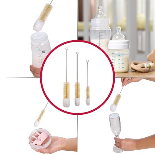 HIC Kitchen Soft-Tip Cleaning Brushes, Non-Scratch Microfiber with Boar Head Bristles, Set of 3 Sizes