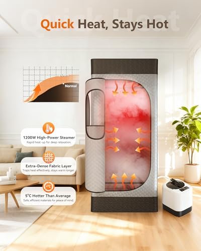 Portable Infrared Sauna Box for Home with 3L 1200W Steamer, Big Folding Chair, 99 Mins Timer, 9 Levels, Steam Sauna Tent with 660nm + 850nm Red Light Therapy, for Home Spa Detoxification
