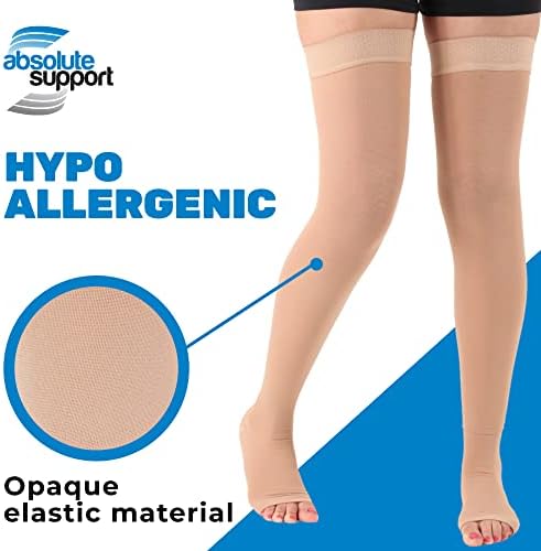 ABSOLUTE SUPPORT Compression Thigh High Stockings 20-30mmHg for Swelling, Silicone Border & Open Toe Socks for Women & Men, A213SW