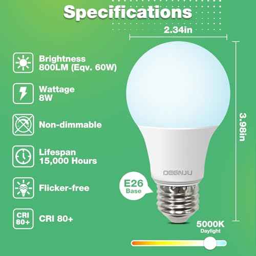 LED Light Bulbs Daylight 5000K, 60 Watt Equivalent LED Bulbs, A19 Standard Bulbs, 800 LM, 15000 Hours, E26 Base, Non-Dimmable, 8W LED Bulbs for Bedroom Living Room 48 Pack