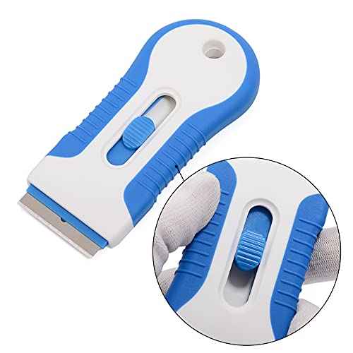 EHDIS Car Sticker Remover Glass Cooktop Razor Scraper with 10pcs Replace Blades for Label,Glue,Paint,Adhesive Remover,Oven Door, Stove Cleaning (Blue)