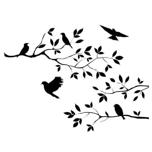 Bird Tree Branch Wall Sticker Decal Black Vinyl Wall Art Decor Peel and Stick Living Room Home Decoration
