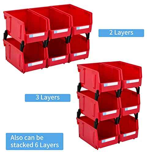 Small parts organizer Wall Mounted Hanging Bins Parts Storage Organizer Garage Storage Bins for Bolts, tools,other small parts (Red,pack of 9)