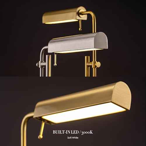 O'Bright Aurora LED Pharmacy Desk Lamp - Swing Arm, Industrial Design for Reading, Crafting, Work,10W LED, Adjustable Height 18.5-24.5 inches - Ideal for Living Room, Bedside, Office, Antique Brass