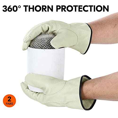 Vgo... 2-Pairs Ulined Safety Pigskin Leather Work Gloves Men, Rigger Gloves, Builder Gloves (Size L, Light Cyan, PA9501)