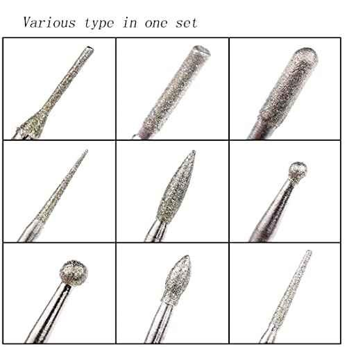 ?????? ???? 30 Pcs Diamond Burr Set, 3/32'' Shank Diamond Mounted Stone Carving Bits fits for Dremel Rotary Tools