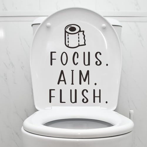 Toilet Lid Decals for Bathroom Toilet Seat, Quotes¡°Aim Focus Flush¡± Flush The Toilet Decal Sign for Bathroom, Funny Toilet Vinyl Rules Wall Decor