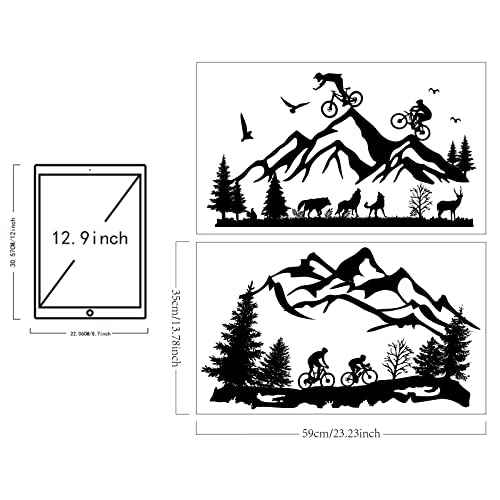 SUPERDANT 2 Sheets Wall Sticker Mountain Bike Riding Outdoor Sport Wall Decal Peak Forest Animals Pattern Vinyl Wallpaper Art Stickers for Home Living Room Bedroom Decor Black