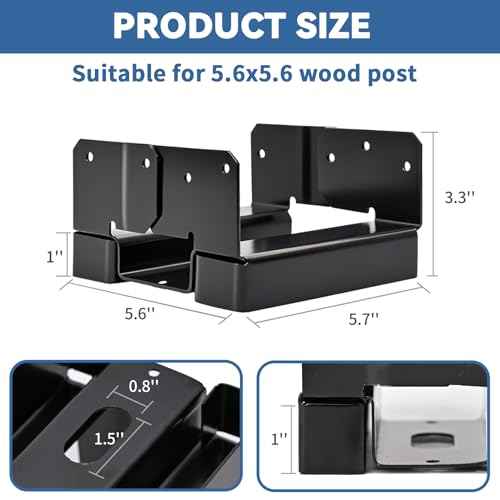 6x6 Post Base 6 PCS Post Bracket Inner Size 5.6"x5.6" Heavy Duty Metal Fence Post Anchor, Black Post Base for Concrete for Wood Deck Pergola Porch Railing Mailbox Support