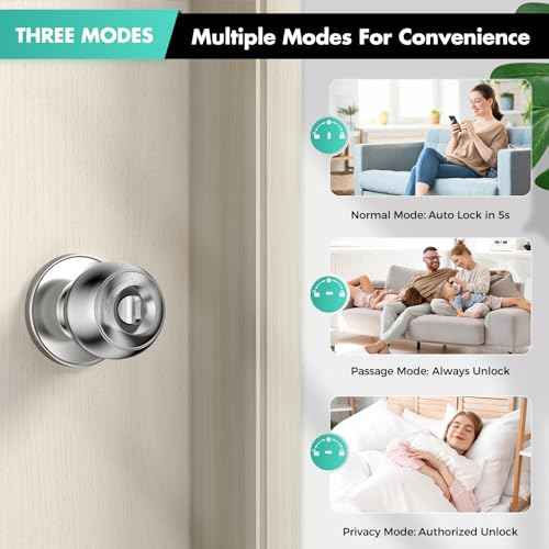 Fingerprint Door Lock£¬Fingerprint and Keypad Input Smart Door knob, App Controlled Biometric Door Lock, Keyless Entry, Bedroom, Office, Hotel, Apartment Auto Door knob(Silver)