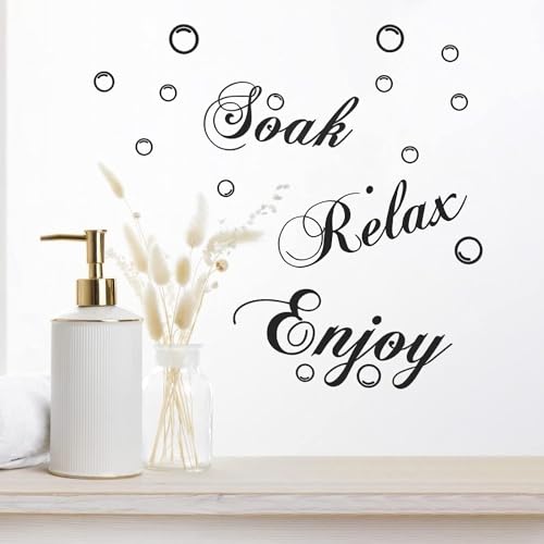 Bathroom Wall Decals Soak Relax Enjoy Stickers,Wall Art Decal Quotes Stickers,Beautiful Art Words Decor for Home Bedroom Living Room (17.7x11.4 inch) Wall Stickers for Murals Room Decor