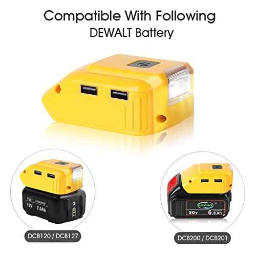 DSANKE USB Adapter Charger for Dewalt 20V Battery, Dual USB Charger & 12V DC Port & LED Work Light - Compatible with Dewalt 20V Batteries